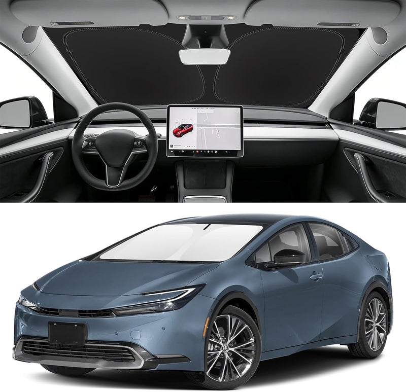 SLOGENTO Custom Fit Windshield Sun Shade for Toyota Prius 2023-2026 (Not for Prius C/V), Blocks UV & Heat, Front Window Sunshade, Easy Fold & Store - Image 1